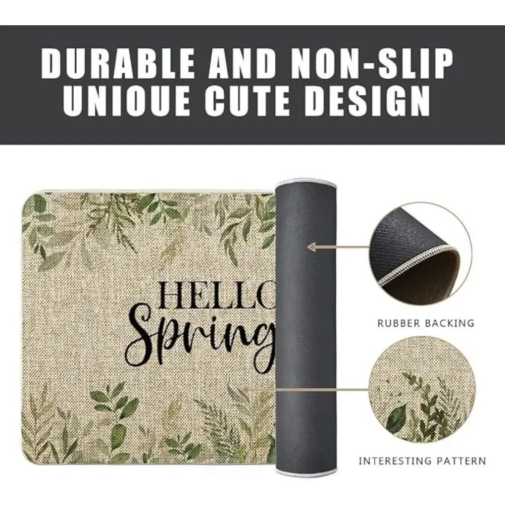 Hello Spring Leaves Farmhouse Indoor Outdoor Non Slip Door Mat 27x17